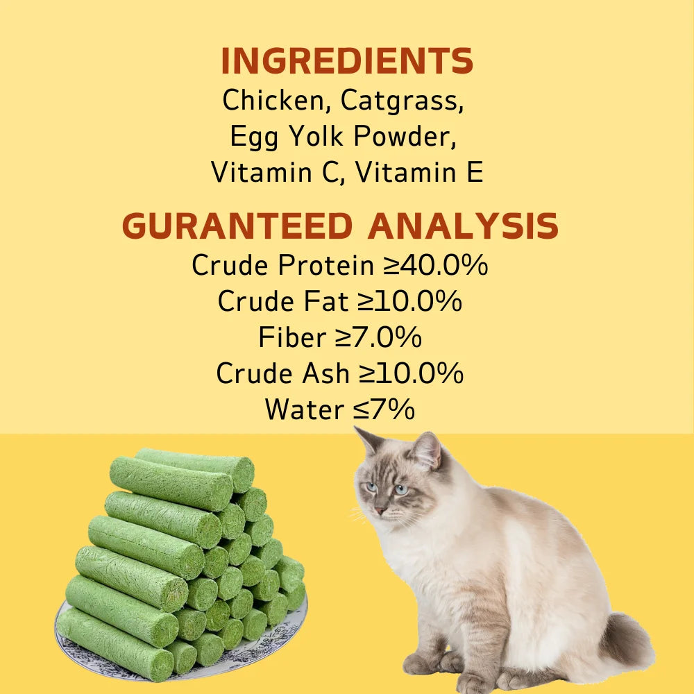Cat Grass Molar Stick, Cat Treats for Hairball Support and Teeth Cleaning, Chicken Flavored Hairball Treats for Cats,
